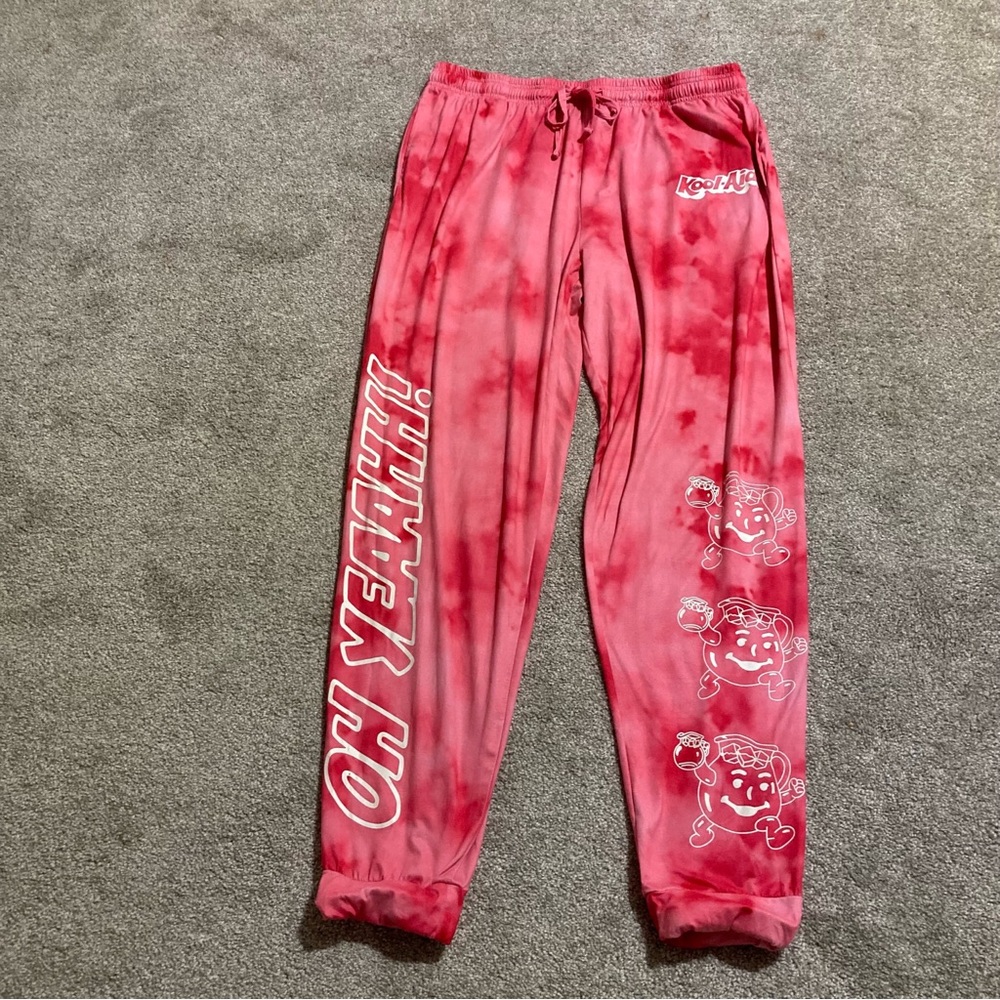 Kool-Aid Oh Yeaahh! Icon Red Cloud Wash Jogger Womens Size XXL Tie-Dye Lounge